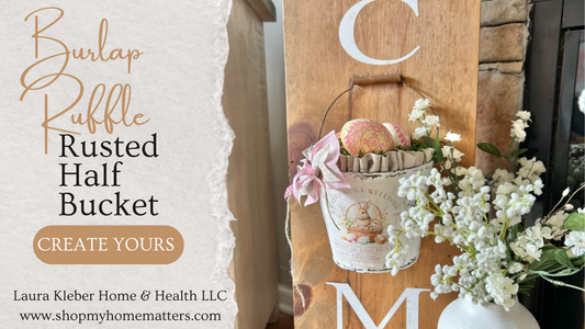 Burlap or Fabric Ruffle Rusted Half Bucket