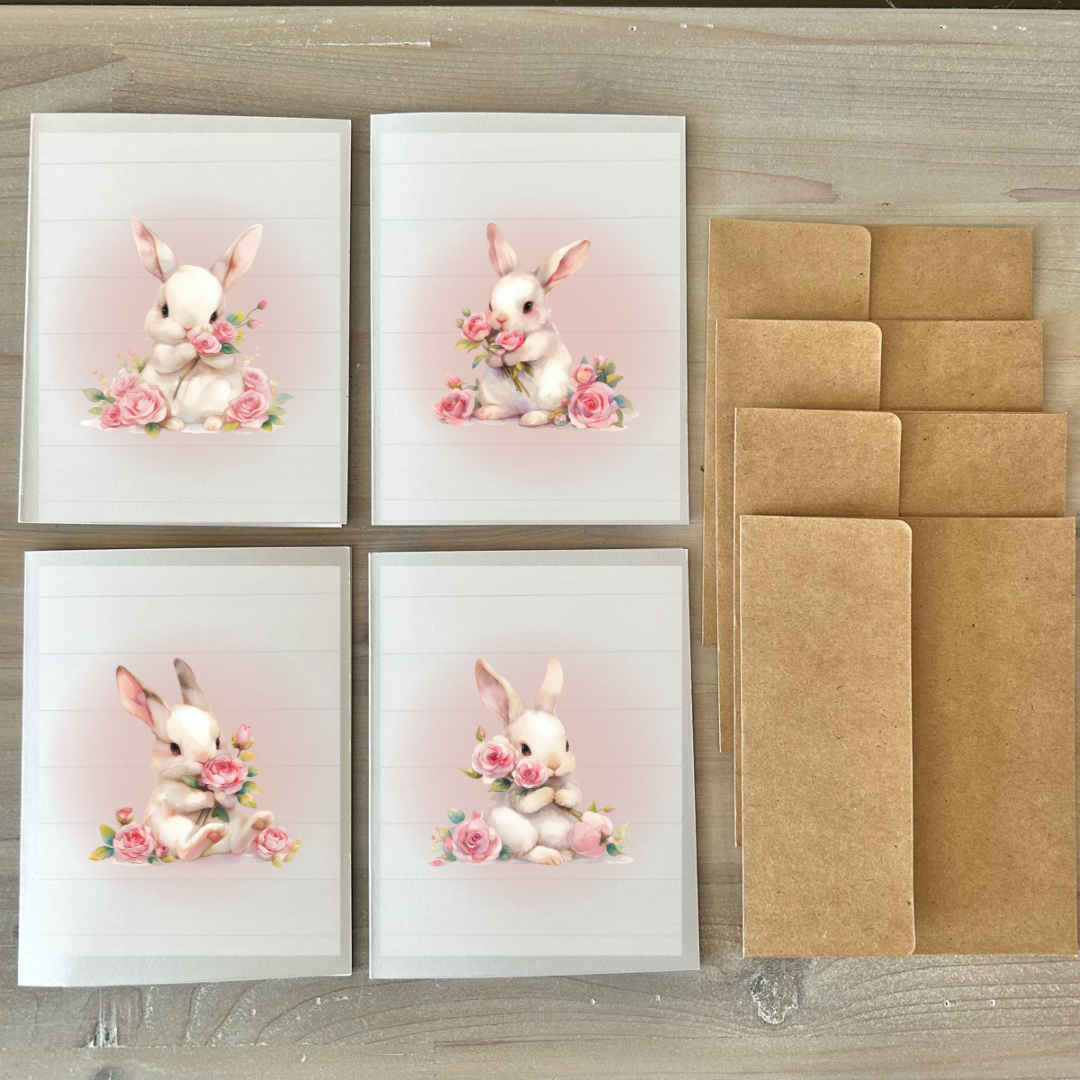Cards | Bunnies in Pink & White (8 Pack)