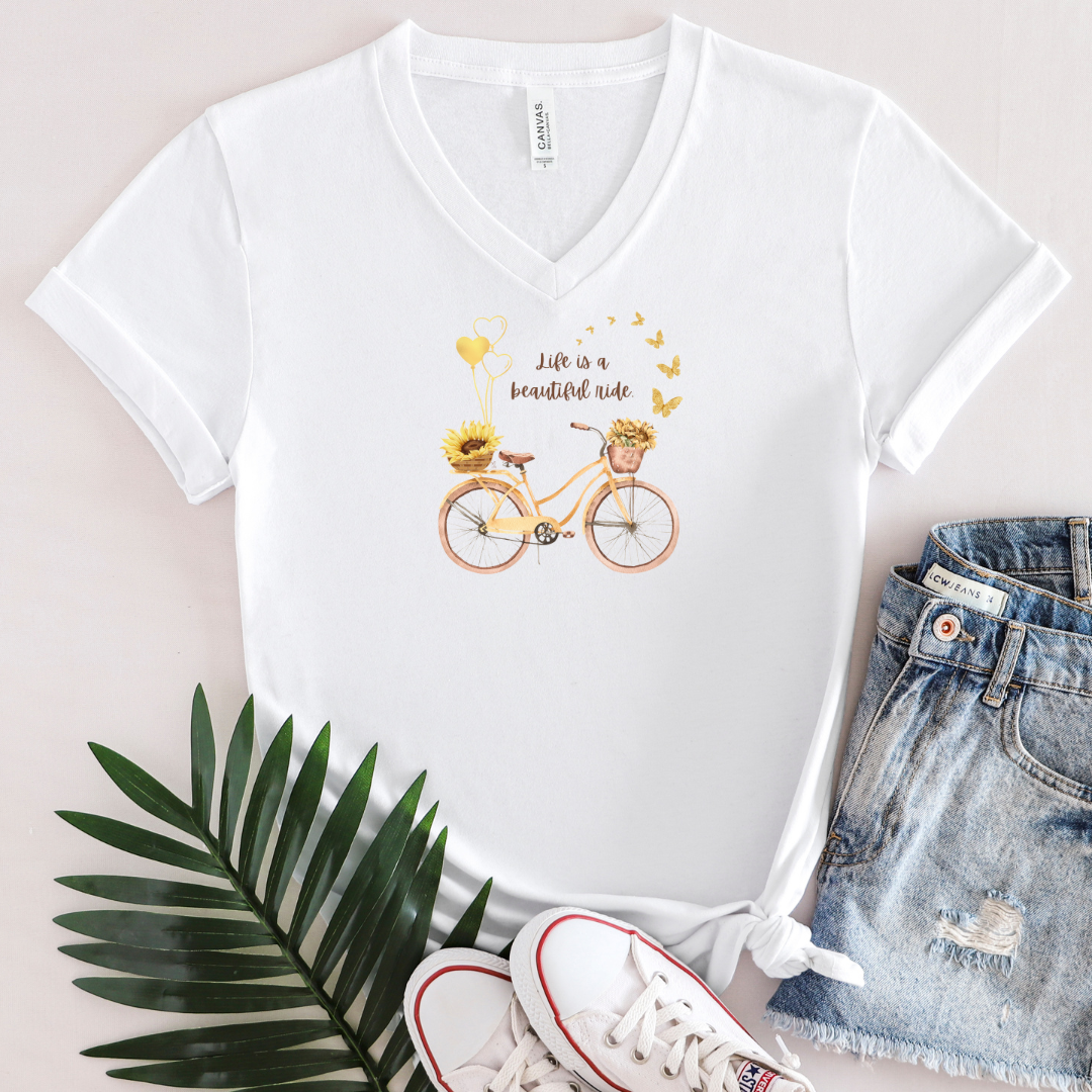 V-Neck Tee | You Are My Sunshine (White)