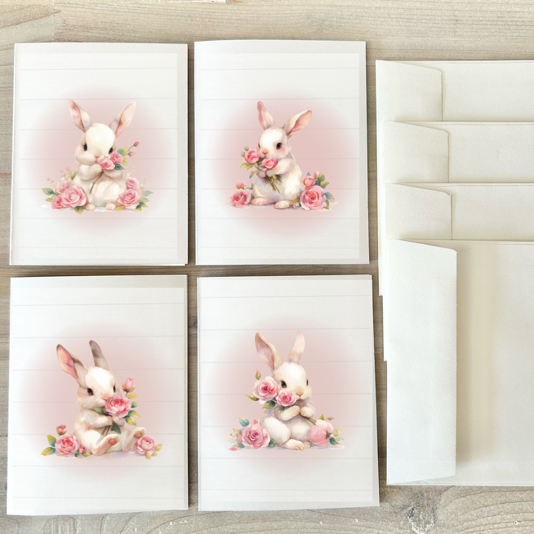 Cards | Bunnies in Pink & White (8 Pack)