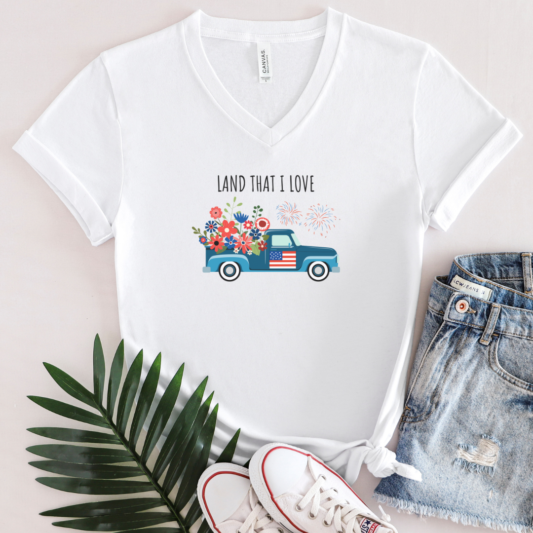V-Neck Tee | Patriotic Truck Design (No Circle)
