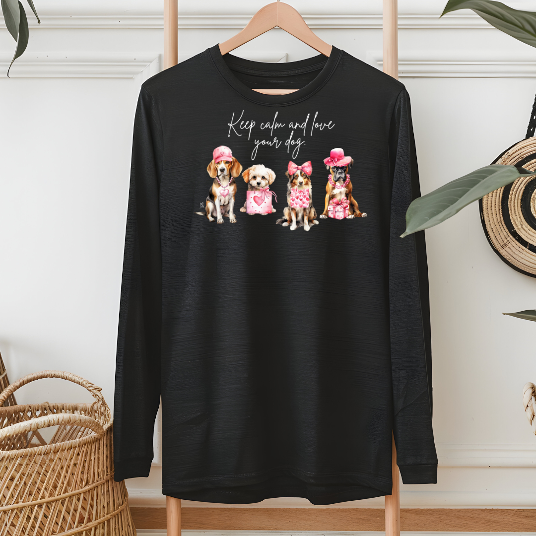 Long Sleeve Unisex Tee | Keep Calm Love Your Dogs (White Font)