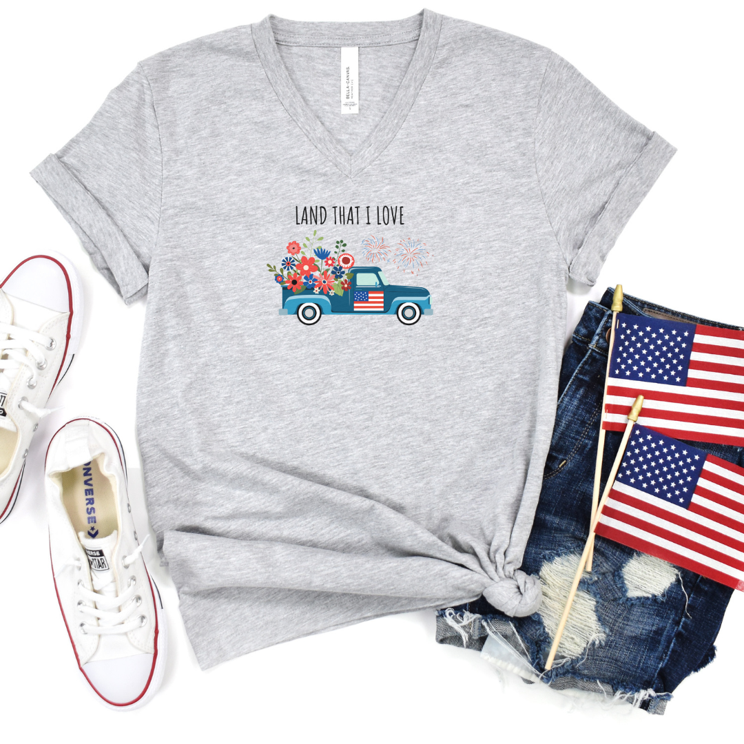 V-Neck Tee | Patriotic Truck Design (No Circle)