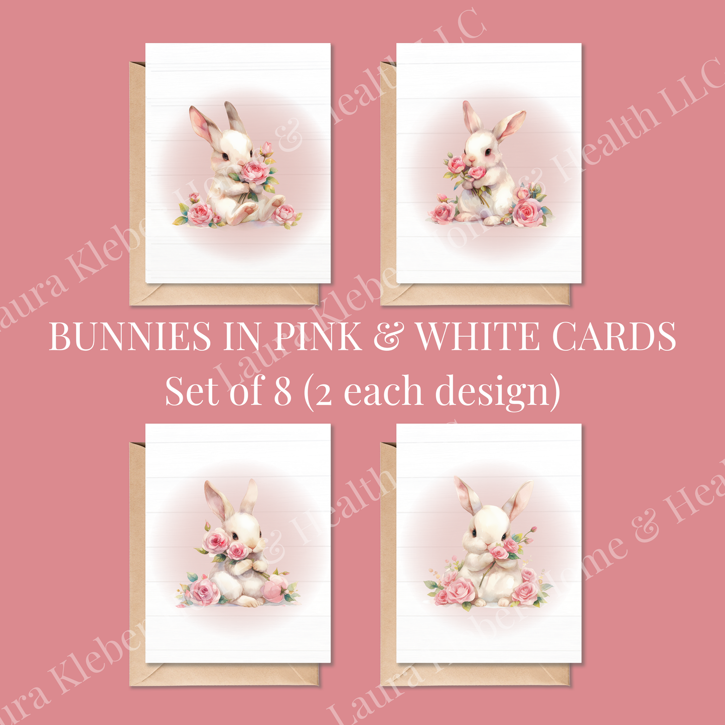 Cards | Bunnies in Pink & White (8 Pack)