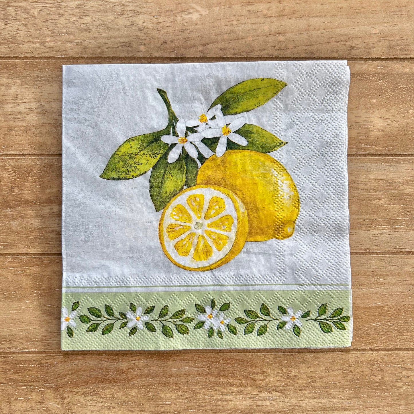 Napkin | Lemons with Green Leafy Border