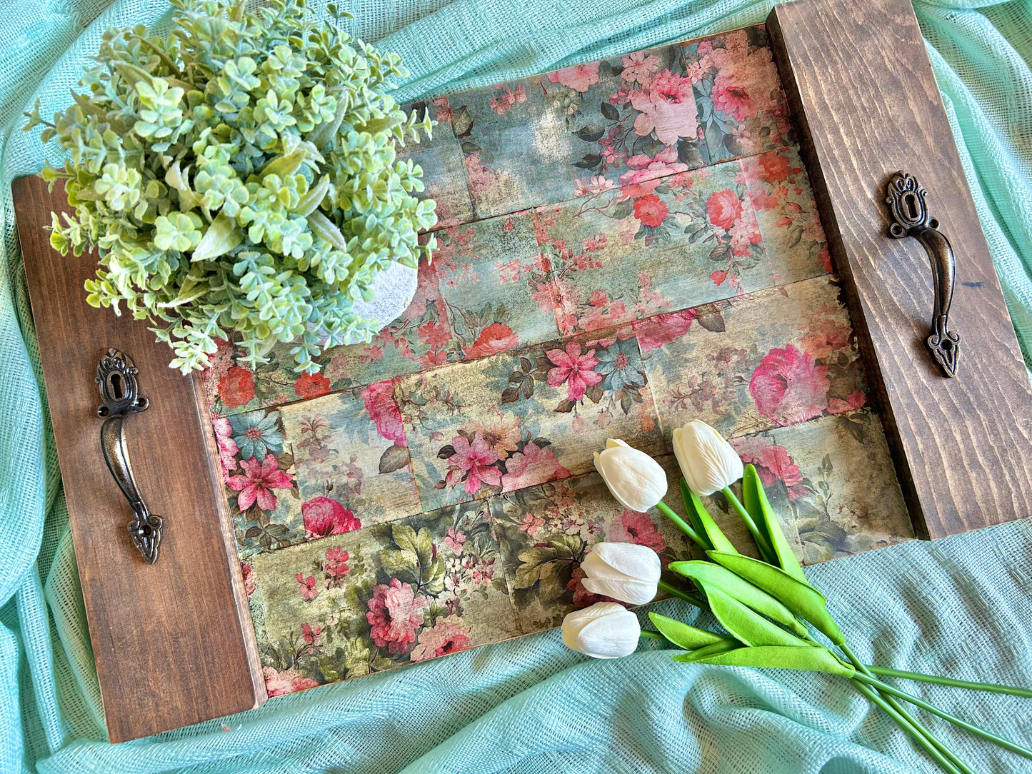 Planked Tray | Vintage Florals