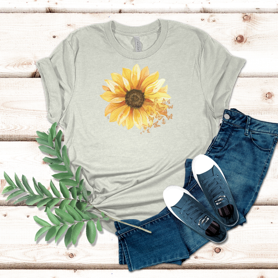 Sunflower with Butterflies - Unisex Jersey Short Sleeve Tee
