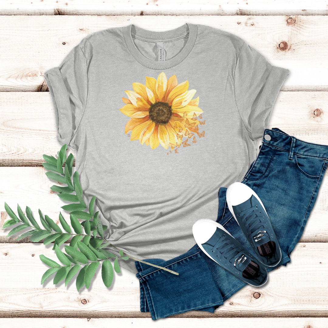 Sunflower with Butterflies - Unisex Jersey Short Sleeve Tee