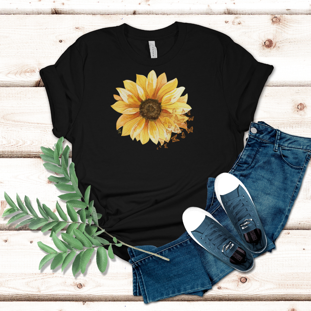Sunflower with Butterflies - Unisex Jersey Short Sleeve Tee