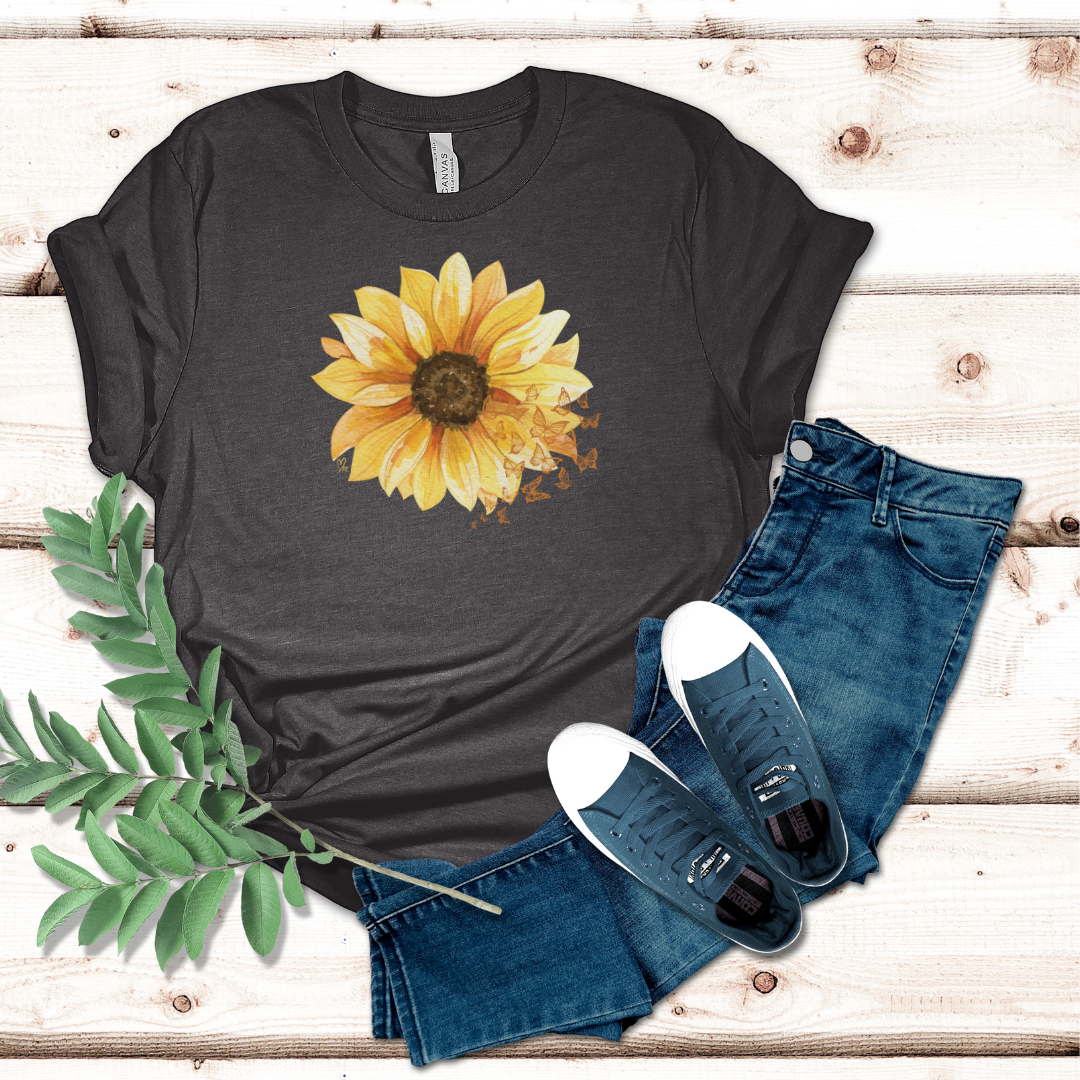 Sunflower with Butterflies - Unisex Jersey Short Sleeve Tee