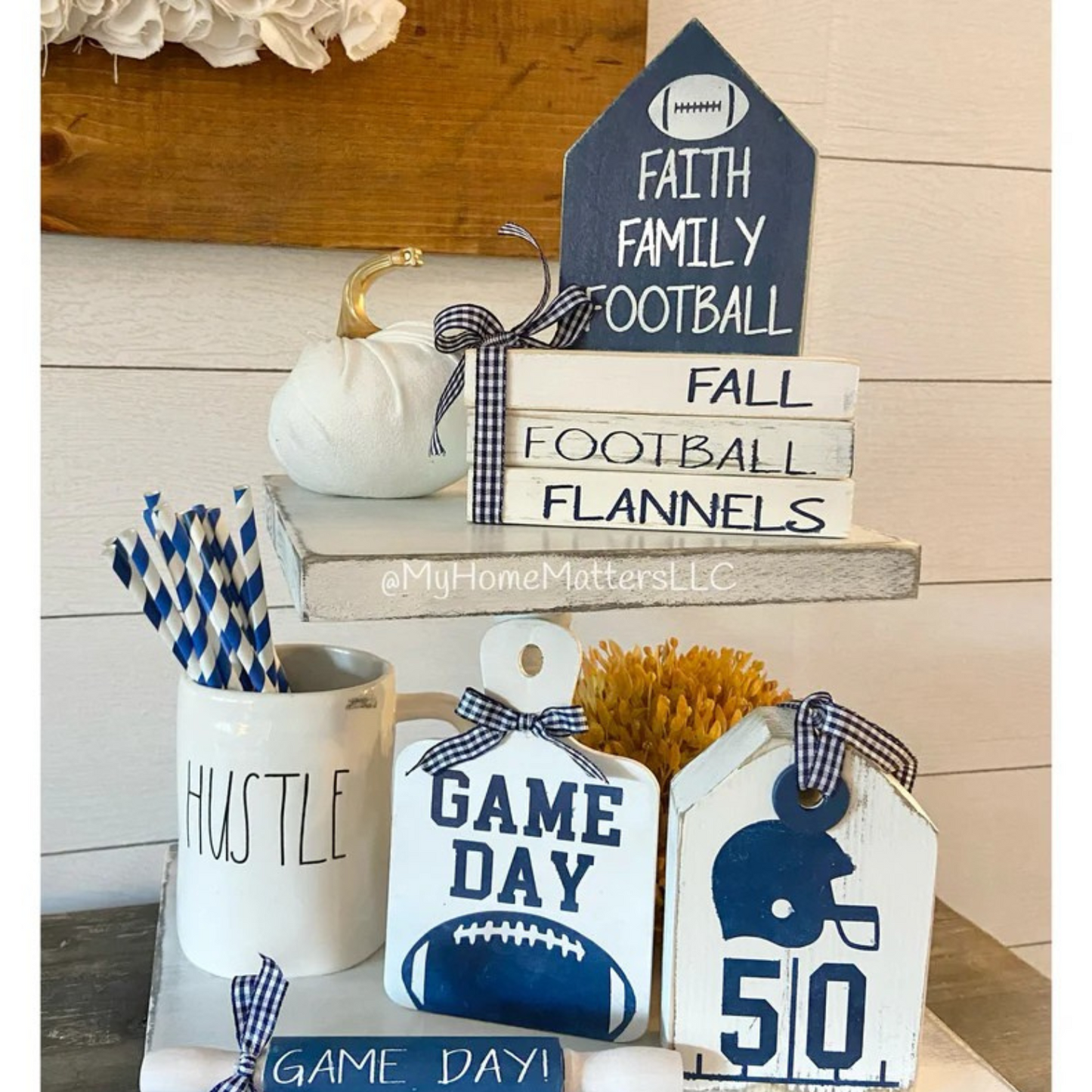 Tiered Tray Set | Football (Blue & White)