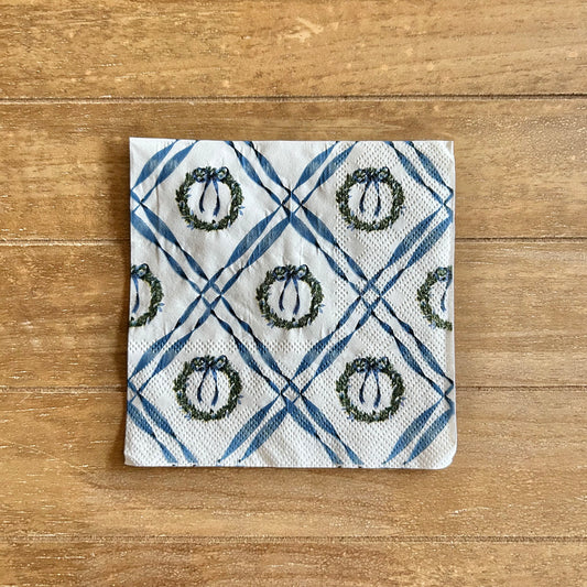 Napkin | Blue Criss Cross Wreaths