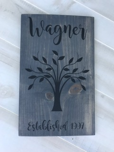 12x16 inch wood sign Family name and established date with tree.