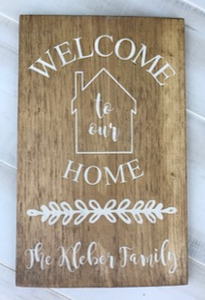 12x16 inch wood sign Welcome to our Home with family name
