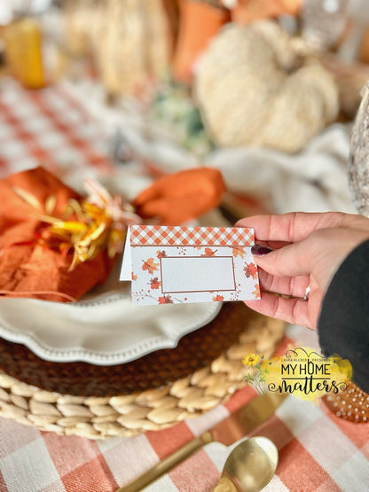 Place Cards | Fall Leaves with Plaid (Digital Download)