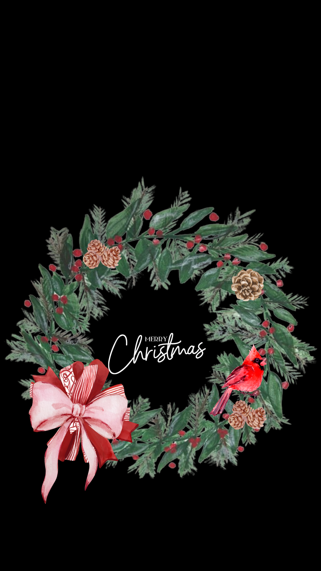 FREE Hand Painted Wreath Phone Wallpaper - December 2024