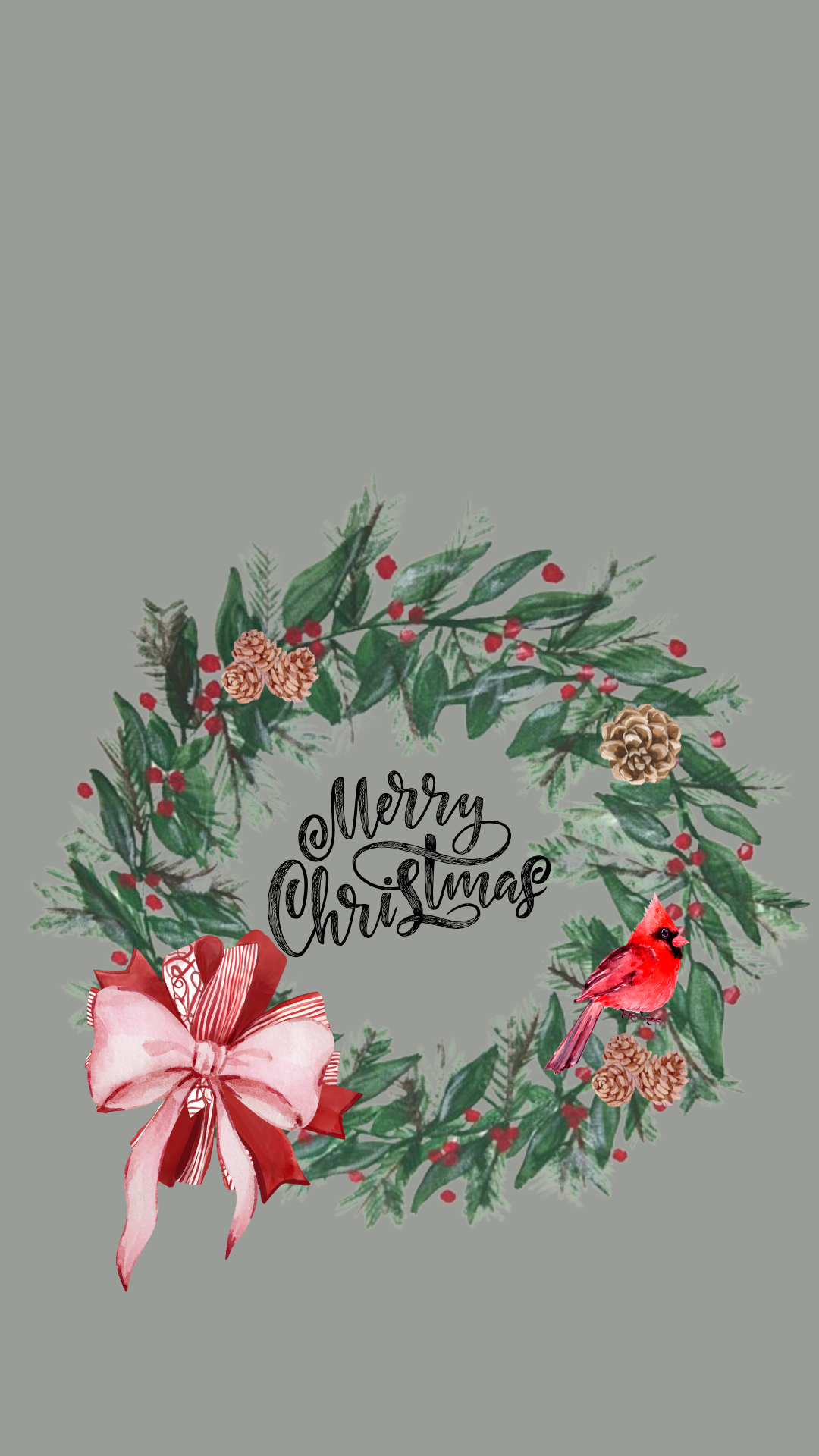 FREE Hand Painted Wreath Phone Wallpaper - December 2024