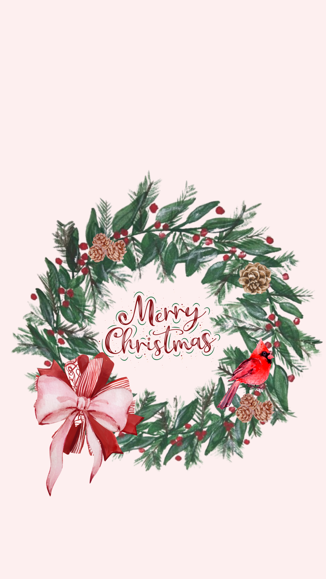 FREE Hand Painted Wreath Phone Wallpaper - December 2024