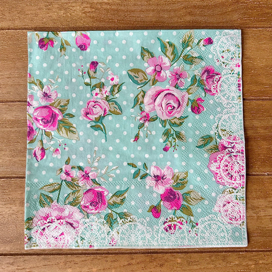 Napkin | Teal & Pink Floral Polka Dot