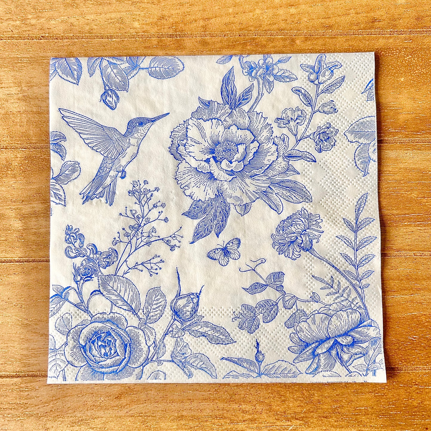 Napkin | Blue and White Floral Hummingbird