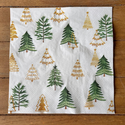 Napkin Bundle | Green & Gold Christmas Trees