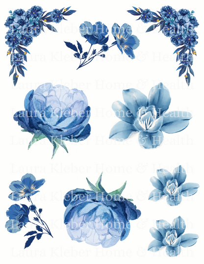 Digital Decoupage Prints | Dark Blue Floral