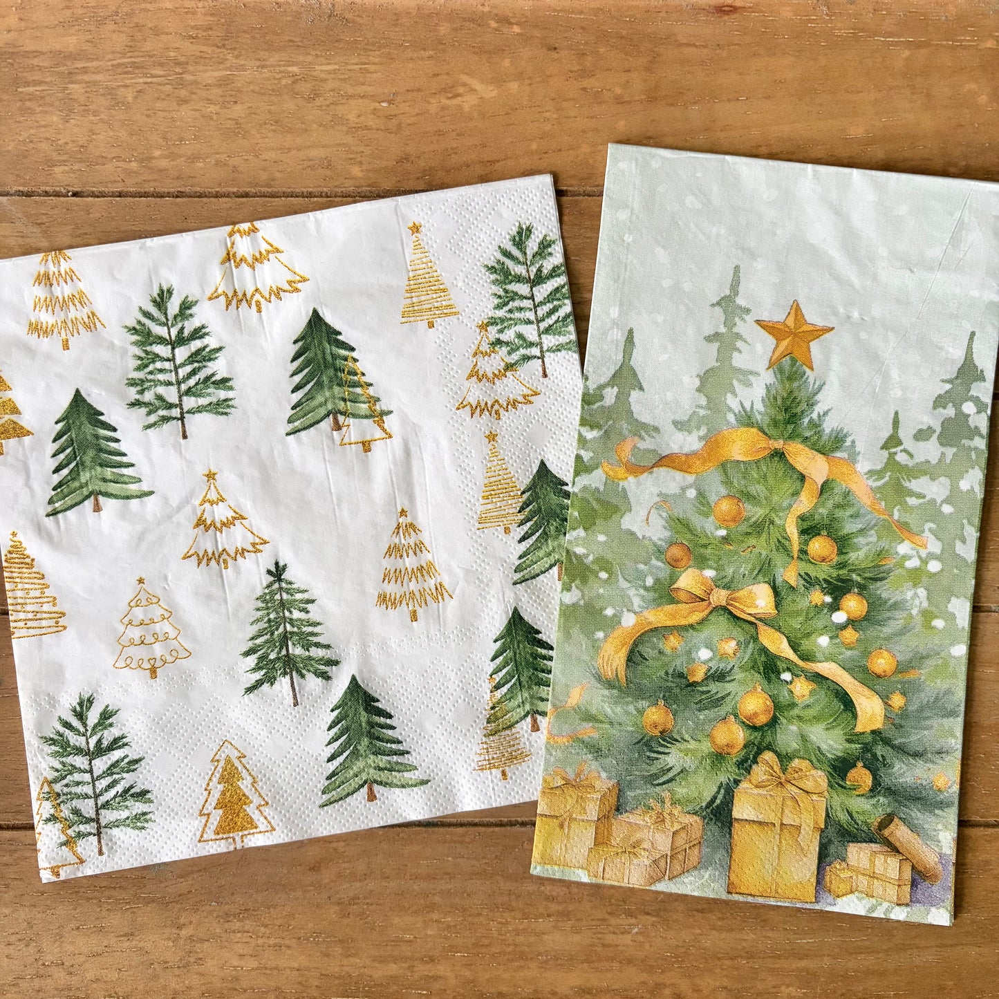 Napkin Bundle | Green & Gold Christmas Trees