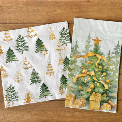 Napkin Bundle | Green & Gold Christmas Trees