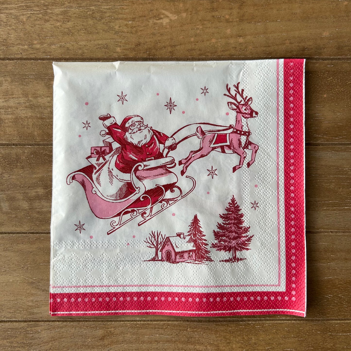 Napkin | Creamy Red and Pink Santa
