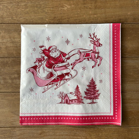 Napkin | Creamy Red and Pink Santa