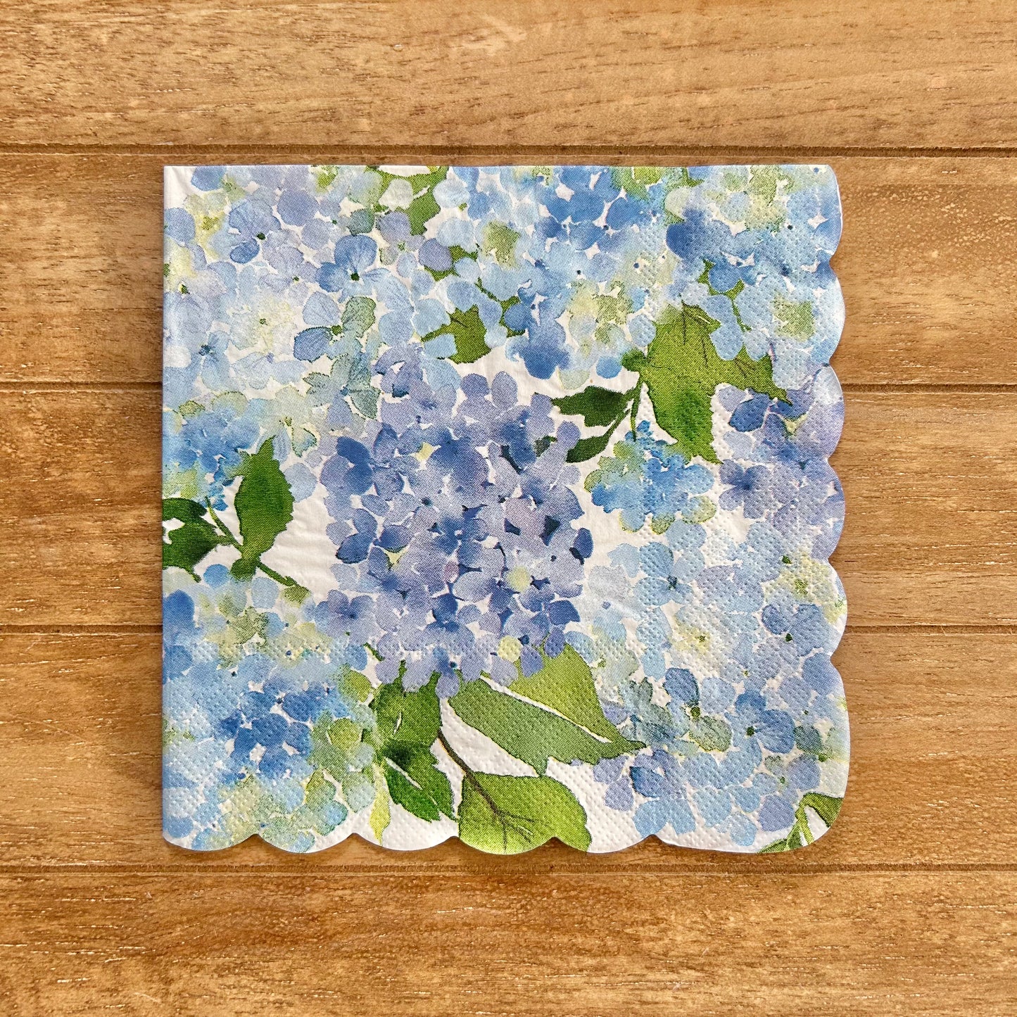 Napkin | Blue & Green Hydrangeas with Scalloped Edge