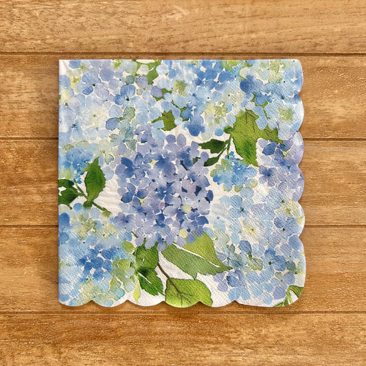 Napkin | Blue & Green Hydrangeas with Scalloped Edge