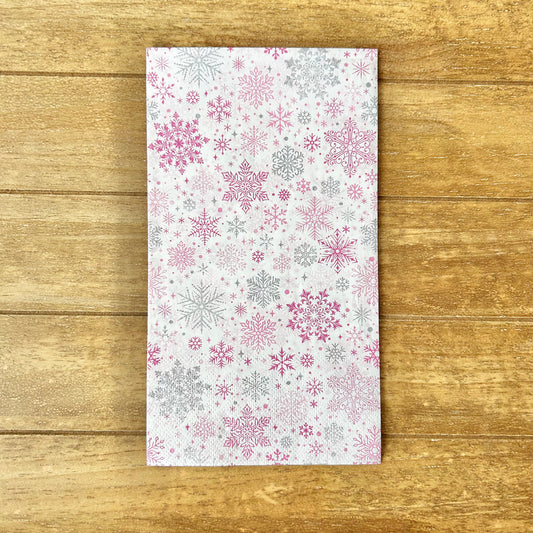 Napkin | Pink and Silver Snowflakes