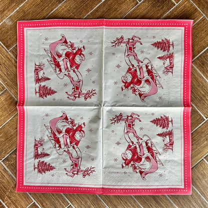 Napkin | Creamy Red and Pink Santa