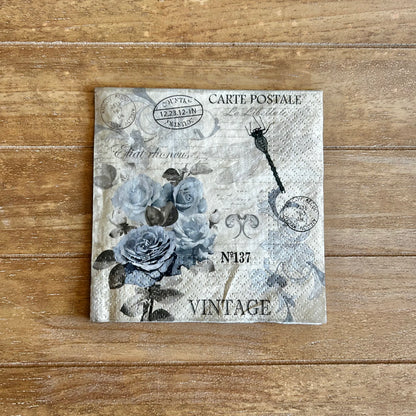 Napkin | Vintage Blue Floral Post Card