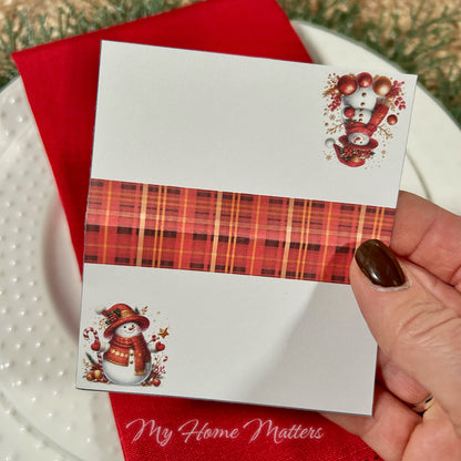 Digital Place Cards | Snowman Red & Gold