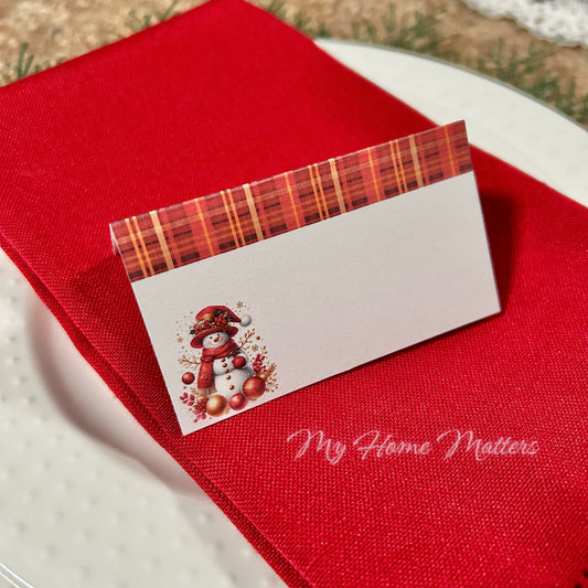 Digital Place Cards | Snowman Red & Gold