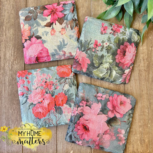 Slate Coasters | Pink Florals B