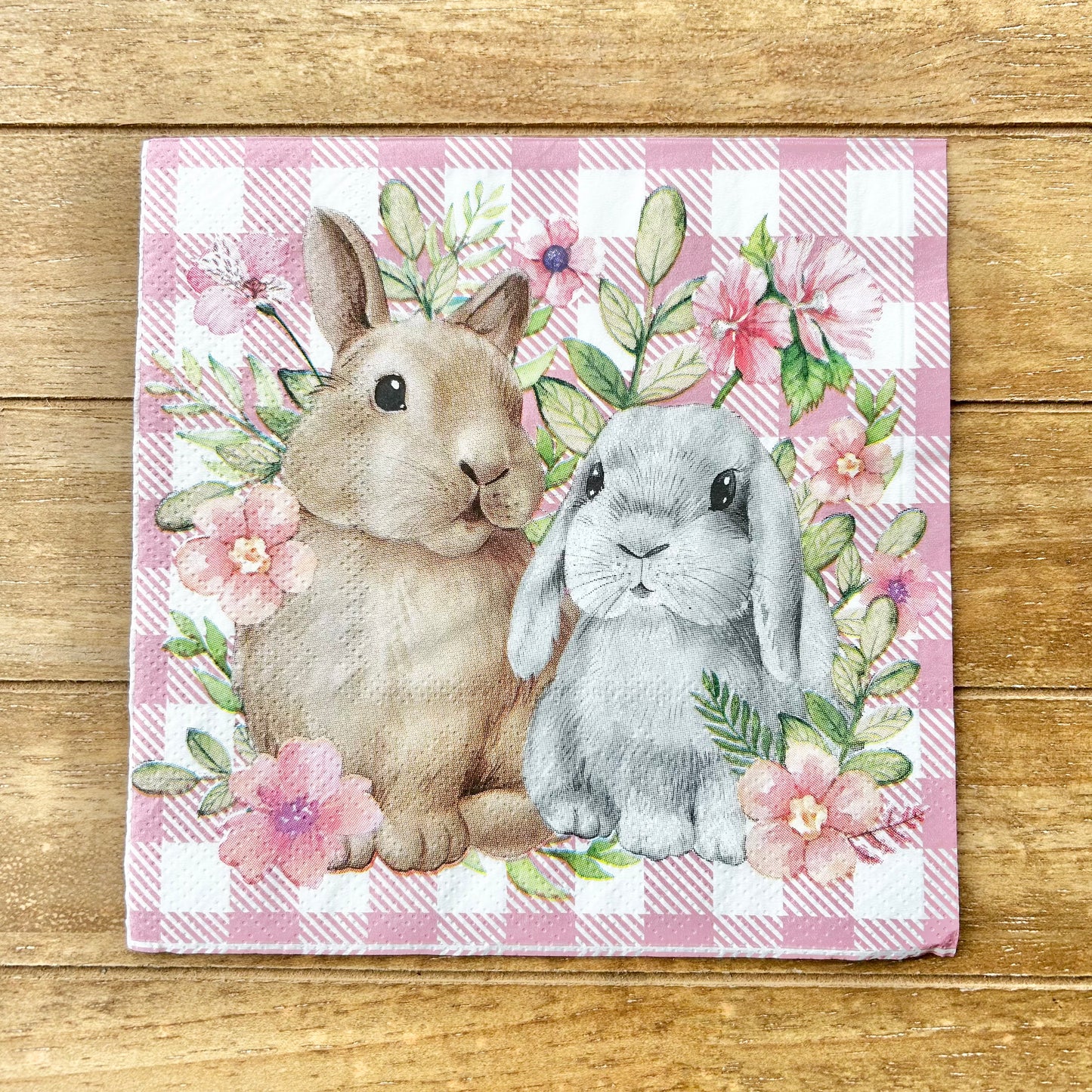 Napkin | Bunny Pair with Pink-Purple Gingham