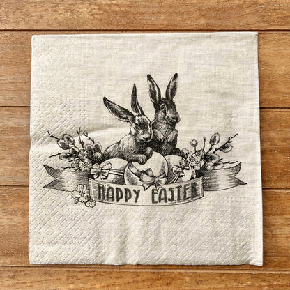 Napkin | Happy Easter Neutral Bunny Pair