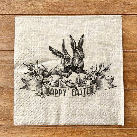 Napkin | Happy Easter Neutral Bunny Pair