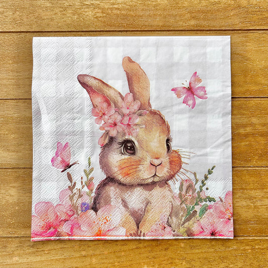 Napkin | Bunny with Pale Gingham and Butterflies