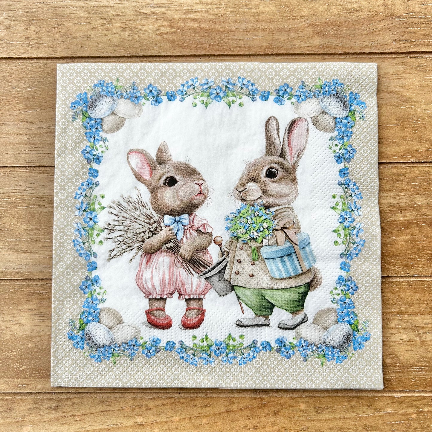Napkin | Bunny Pair with Blue Border