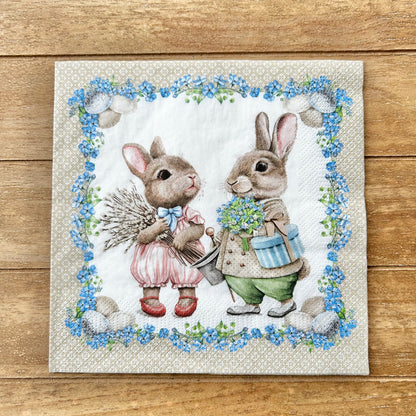 Napkin | Bunny Pair with Blue Border