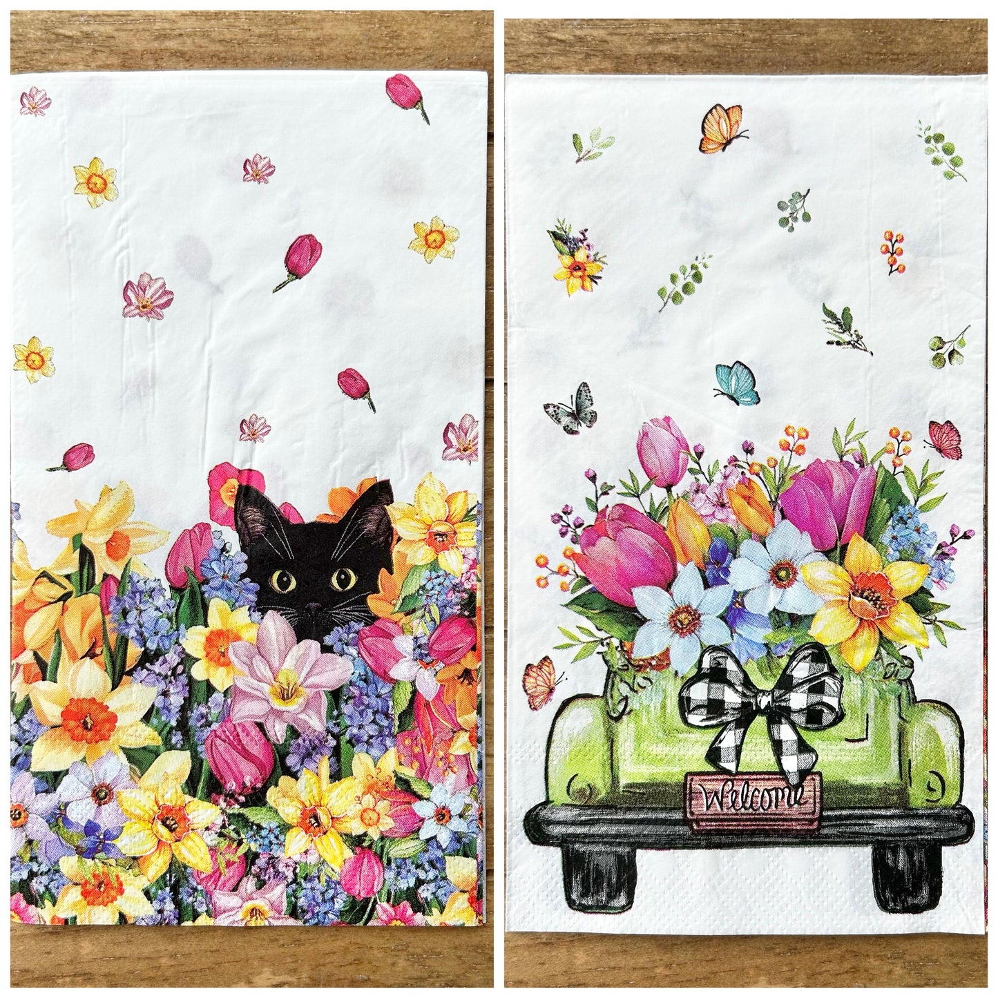 Napkin | Dual Print Spring Flowers Truck and Cat