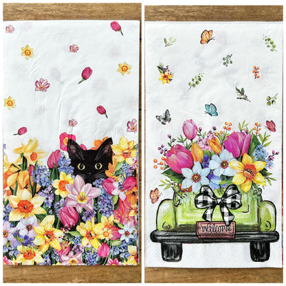 Napkin | Dual Print Spring Flowers Truck and Cat