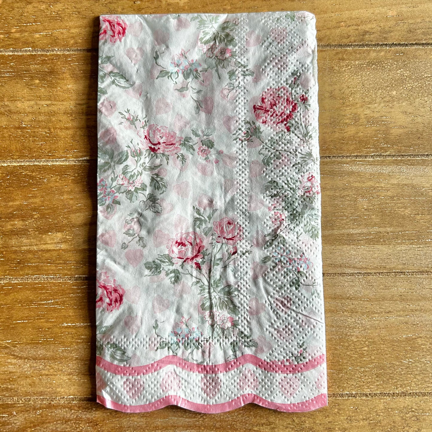 Napkin | Pink and Green Hearts and Flowers
