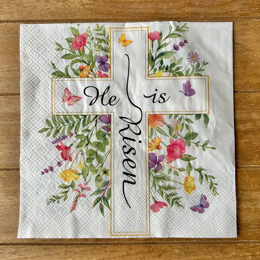 Napkin | He is Risen Cross