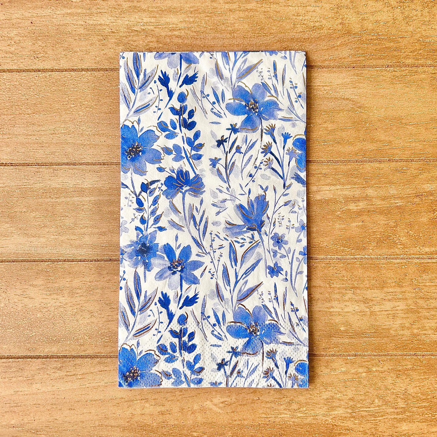 Napkin | Blue Floral (One Panel Gold Detail)