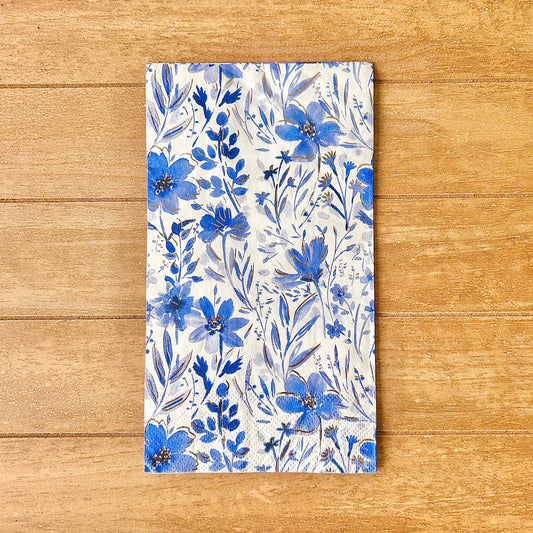 Napkin | Blue Floral (One Panel Gold Detail)